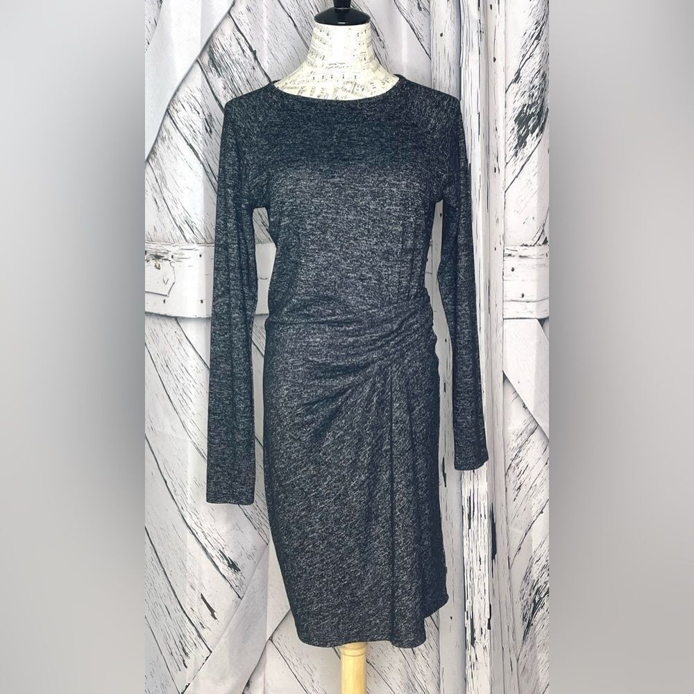 Athleta Knit Solitude Side Ruched Long Sleeve Dress Gray Marled S